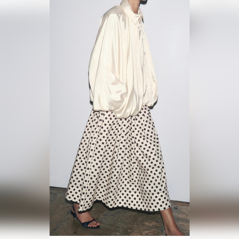 Zara ZW COLLECTION POLKA DOT MIDI SKIRT(M)
